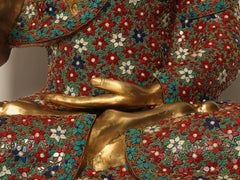 Indian Lord Buddha in Vitark Mudra Brass With Inlay Work In Brass Statue