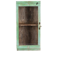 Indian Hand Carved Glass Door Solid Wood Small Cabinet D22