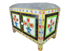 Avani Indian Hand Painted Solid Wood Storage Cabinet Seat With Cushion D72
