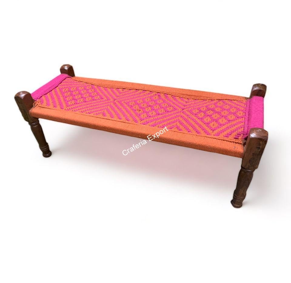 Indian Solid Wood Handmade Rajasthani Charpai Bench Khat Manjhi Woven Charpai Daybed