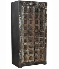 Antique Vintage Doors Large Wardrobe Cabinet Solid Wood And Metal Indian Brocante