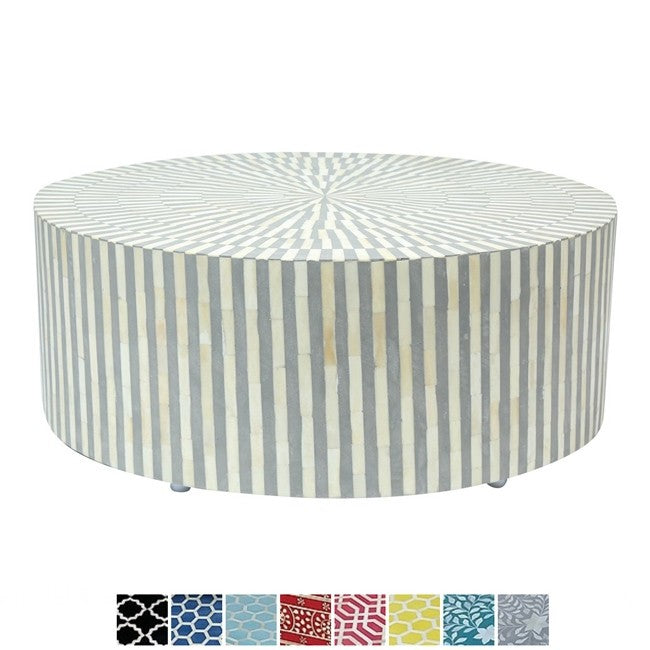 Maaya Bone Inlay Round drum Coffee Table Grey Striped