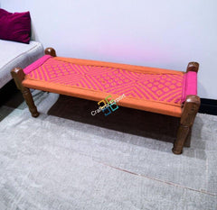 Indian Solid Wood Handmade Rajasthani Charpai Bench Khat Manjhi Woven Charpai Daybed