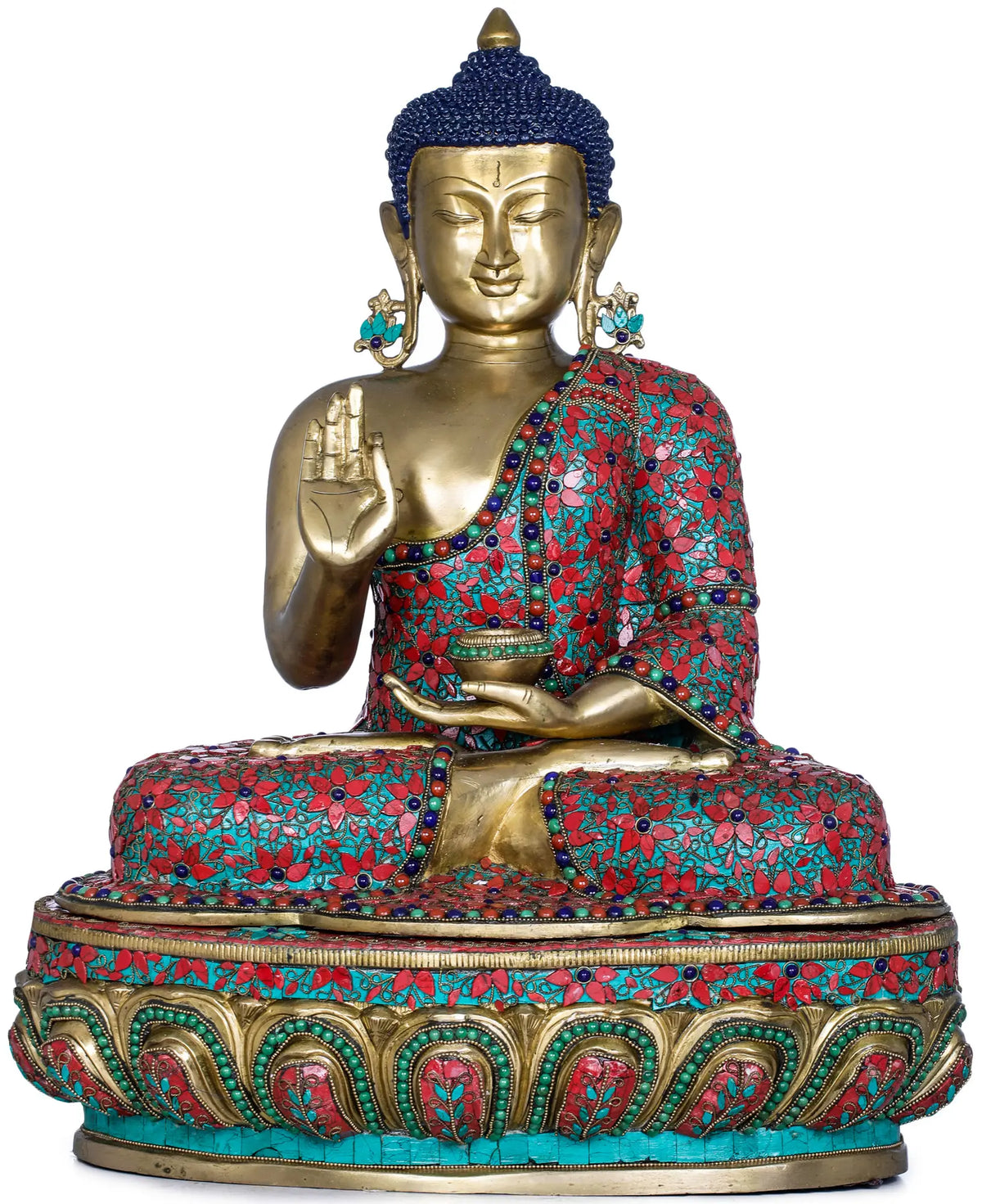 Indian Buddha Tibetan Buddhist Buddha In Brass Statue With Inlay Work