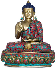 Indian Buddha Tibetan Buddhist Buddha In Brass Statue With Inlay Work