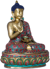 Indian Buddha Tibetan Buddhist Buddha In Brass Statue With Inlay Work