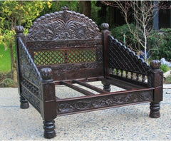 Mughal Garden Hand Carved Jhula Arch Daybed Carved Bench Seat