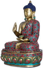 Indian Buddha Tibetan Buddhist Buddha In Brass Statue With Inlay Work