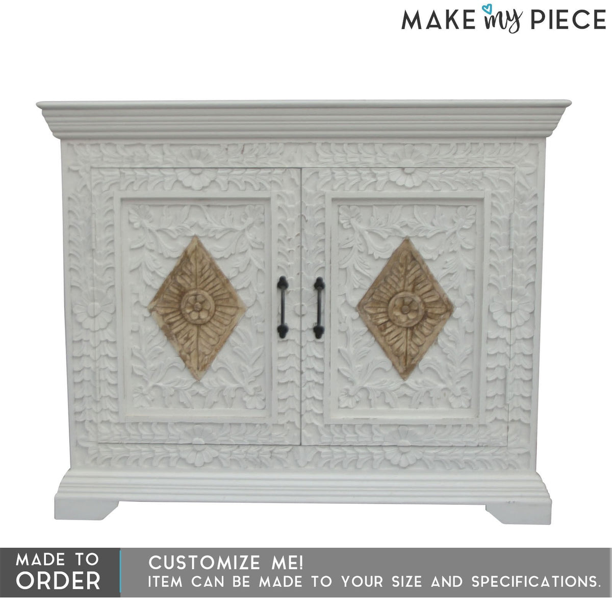 Floral Carved Solidwood Sideboard White 110cm