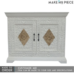 Floral Carved Solidwood Sideboard White 110cm