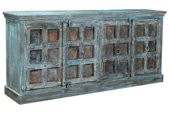 Antique Vintage Doors Large Sideboard Blue Solid Wood And Metal Indian Brocante