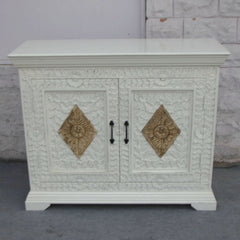 Floral Carved Solidwood Sideboard White 110cm