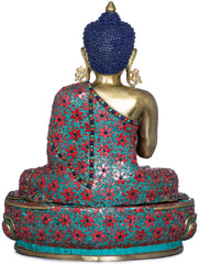 Indian Buddha Tibetan Buddhist Buddha In Brass Statue With Inlay Work