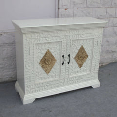 Floral Carved Solidwood Sideboard White 110cm