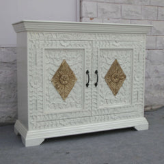 Floral Carved Solidwood Sideboard White 110cm