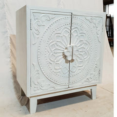 Dynasty French Hand Carved Doors Buffet Cabinet Sideboard White 81x46x92cm