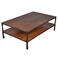 Industrial Iron & Mango Wood Long 2 Tier Coffee Table