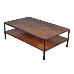 Industrial Iron & Mango Wood Long 2 Tier Coffee Table