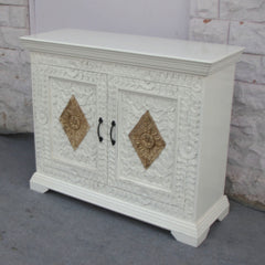 Floral Carved Solidwood Sideboard White 110cm