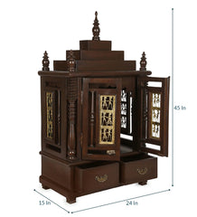 Medium Sized Handmade Sheesham Wood Home Temple In Brown