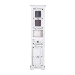 Blanc Indian Reclaimed Wood Multi-Door Tall Narrow White Linen Cabinet