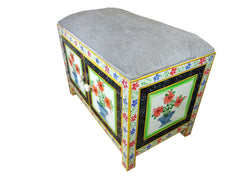 Avani Indian Hand Painted Solid Wood Storage Cabinet Seat With Cushion D72