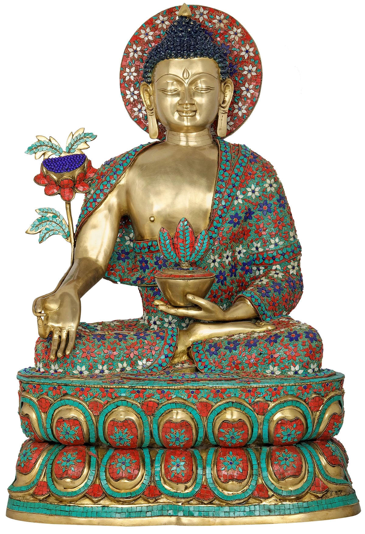 Indian Lord Buddha Tibetan Buddhist Brass With Inlay Work Brass Statue