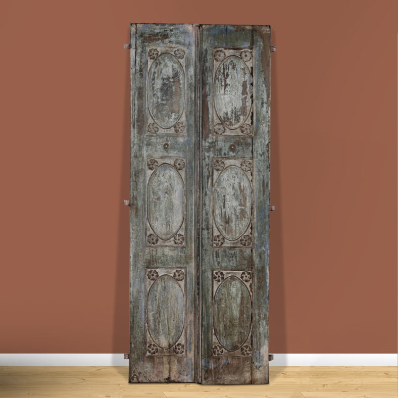 Indian Vintage Antique Hand Carved Reclaimed Wood Door Panel 111