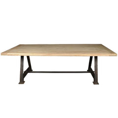 Industrial Solid Wood Trestle Iron Legs Farmhouse Dining Table