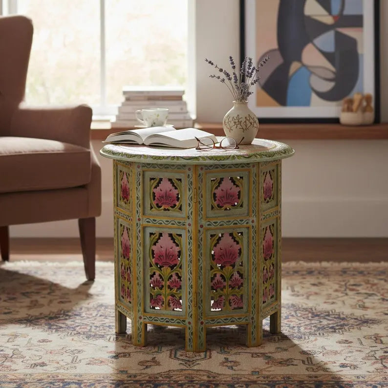 Indian Hand Painted Carved Solid Wood Coffee Table C142