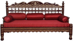 Heritage Indian Hand Carved Painted Daybed Sofa Maroon and Gold