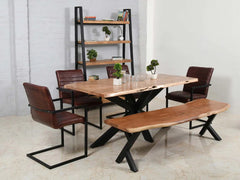 Industrial Hand Carved Solid Wood & Metal Dining Table 24