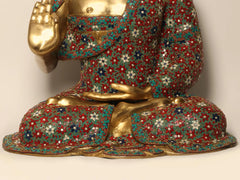 Indian Lord Buddha in Vitark Mudra Brass With Inlay Work In Brass Statue