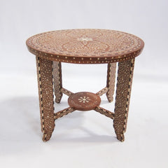 Maaya Bone Inlay Teak Round Side Table Brown Floral