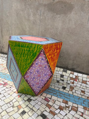 Indian Hand Painted Solid Wood Drum Coffee Table C150