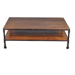 Industrial Iron & Mango Wood Long 2 Tier Coffee Table