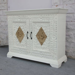 Floral Carved Solidwood Sideboard White 110cm