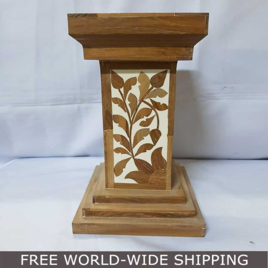 Real Bone Inlay Designer Pillar Vintage Candle Stand Holder Brown