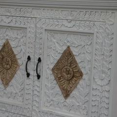 Floral Carved Solidwood Sideboard White 110cm