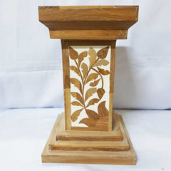 Real Bone Inlay Designer Pillar Vintage Candle Stand Holder Brown