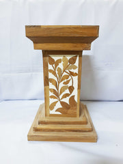 Real Bone Inlay Designer Pillar Vintage Candle Stand Holder Brown