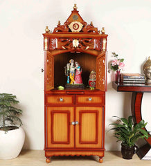 Medium Sized Handmade Sheesham Wood Home Temple In Brown