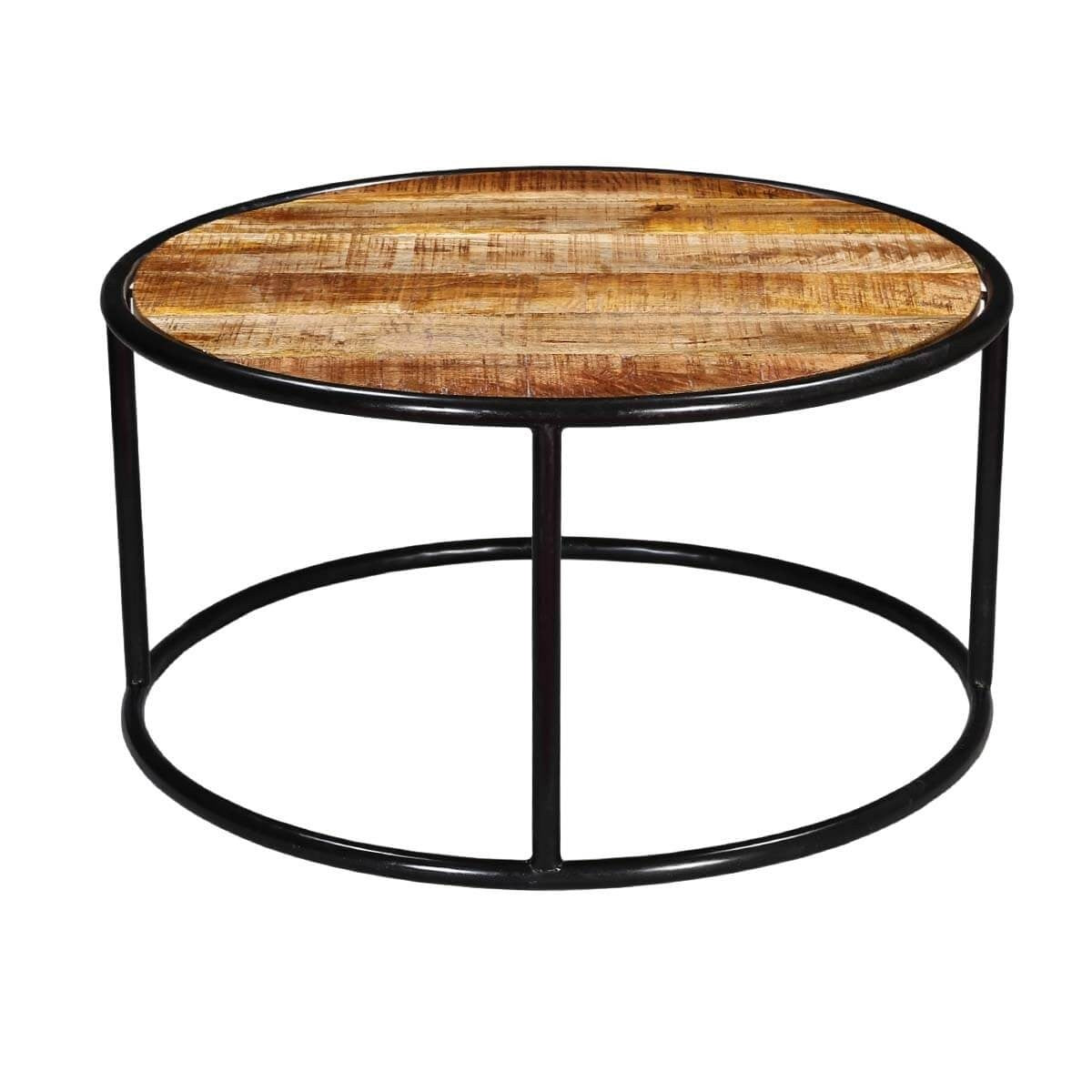 Industrial Round Accent Coffee Table with Iron Legs