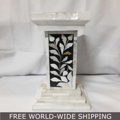 Real Bone Inlay Designer Pillar Vintage Candle Stand Holder White B