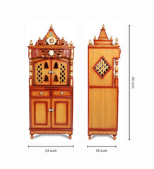 Medium Sized Handmade Sheesham Wood Home Temple In Brown