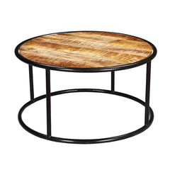 Industrial Round Accent Coffee Table with Iron Legs