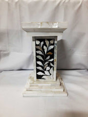 Real Bone Inlay Designer Pillar Vintage Candle Stand Holder White B