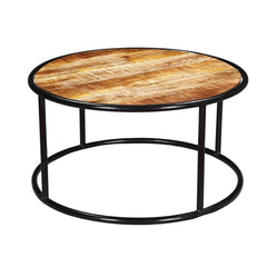 Industrial Round Accent Coffee Table with Iron Legs