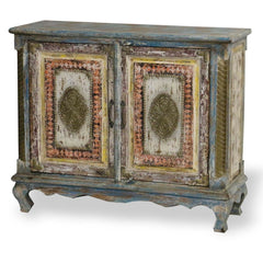 Antique Floral Carved wood Multi-Colored Sideboard