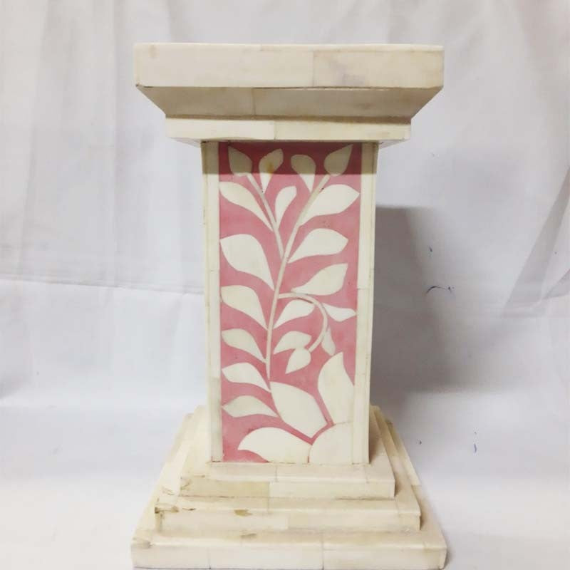 Real Bone Inlay Designer Pillar Vintage Candle Stand Holder Pink